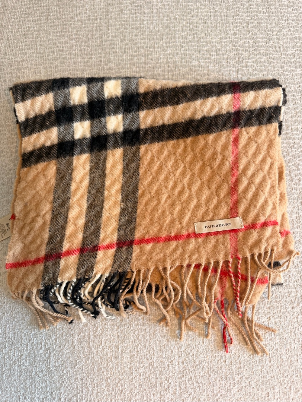 Burberry Authentic Beige Plaid Cashmere Wool Scarf